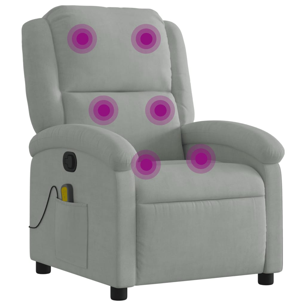 Vidaxl Sillón de Masaje Reclinable de Terciopelo Gris Claro