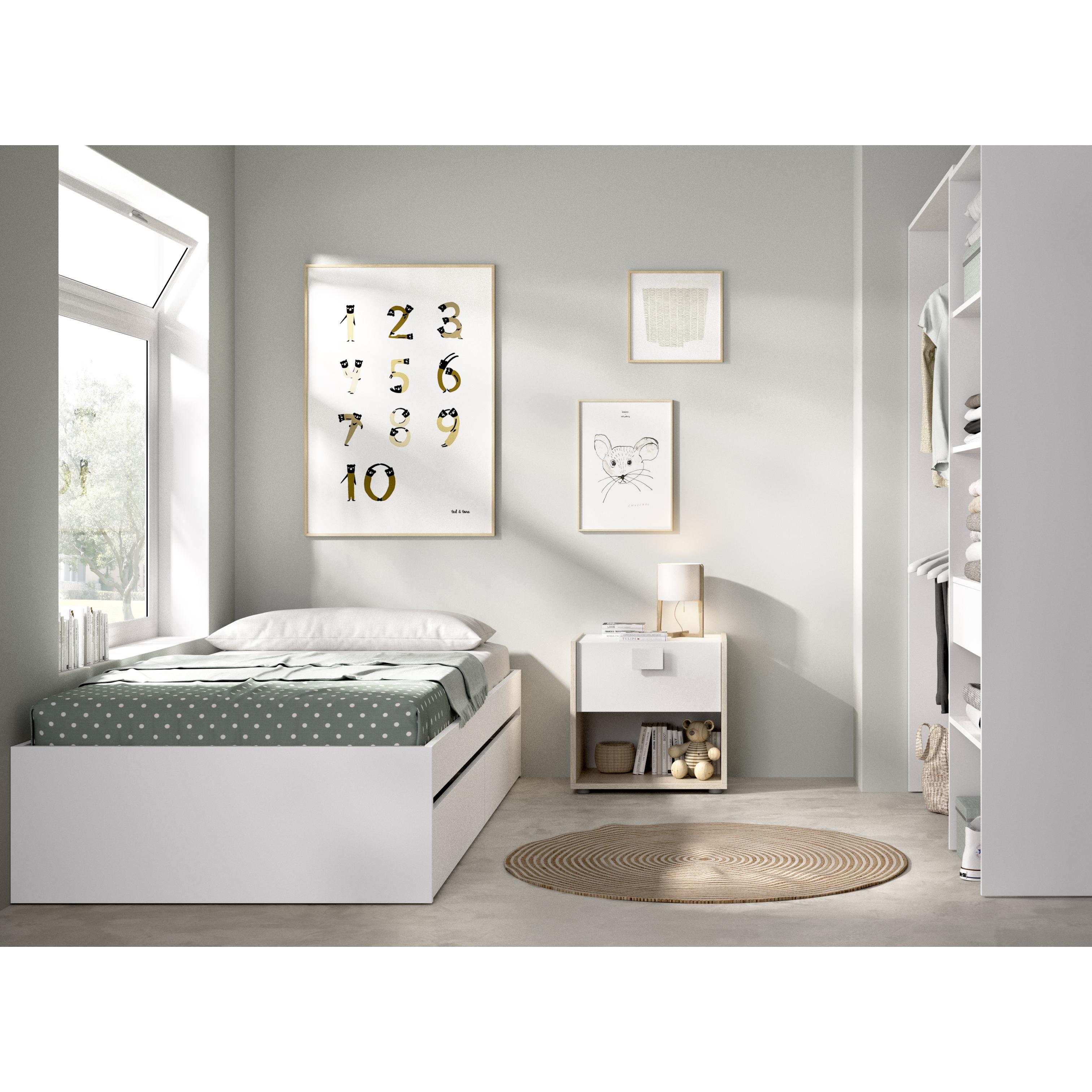 DEKIT GRUPO RIMOBEL LAGO PACK - CONJUNTO DE CAMA NIDO CON 2 CAJONES, MESITA DE NOCHE Y ARMARIO VESTIDOR - BLANCO