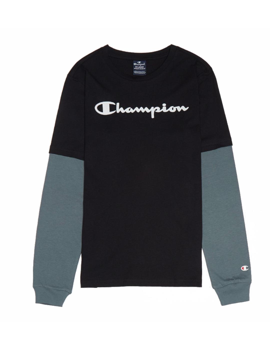 Champion - Champion Camiseta Manga Larga Niño Algodón Suave Diseño Negro