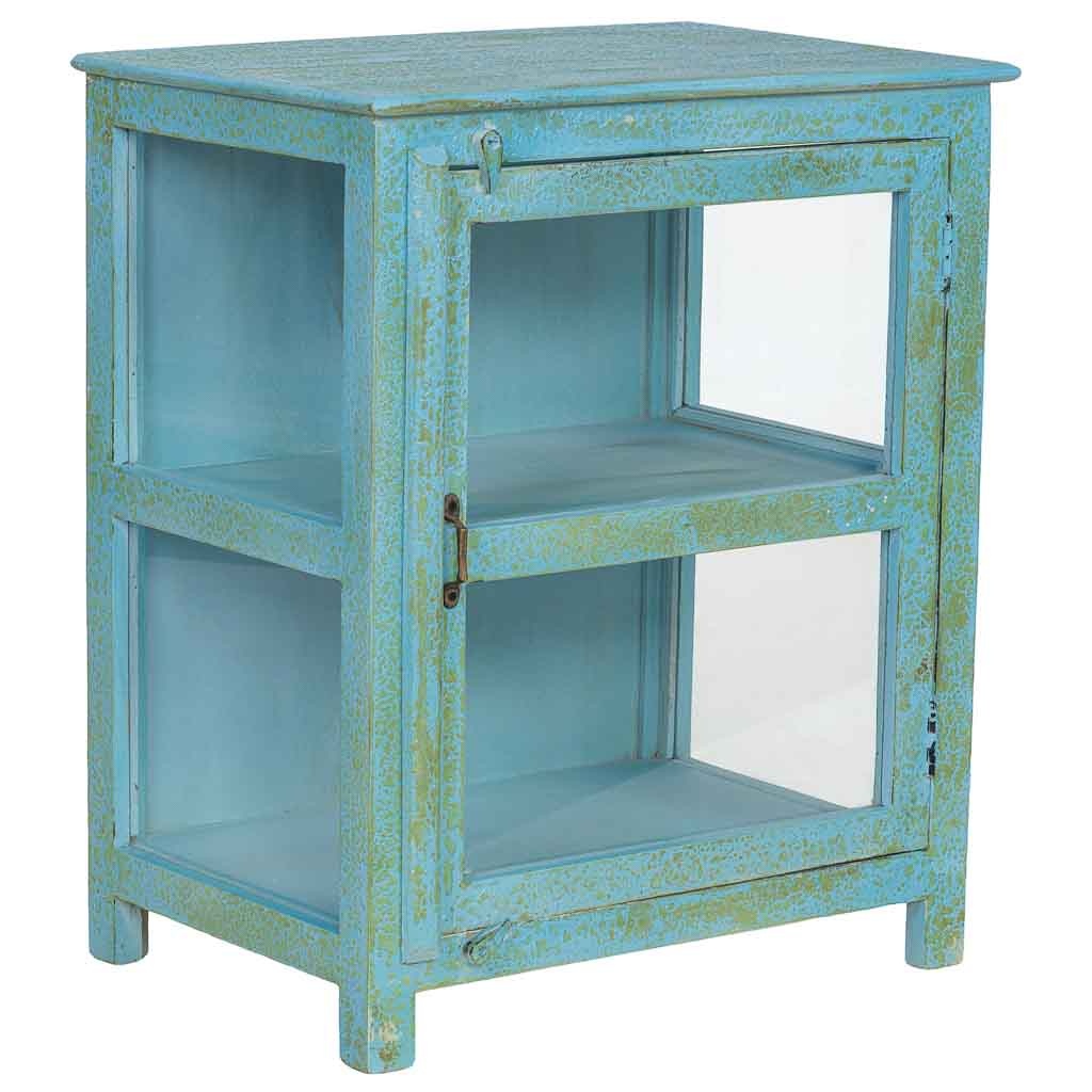 Wonderlust Deco - Vitrina de madera azul acabado artesanal 67x46x80cm Azul 67x46x80h cm