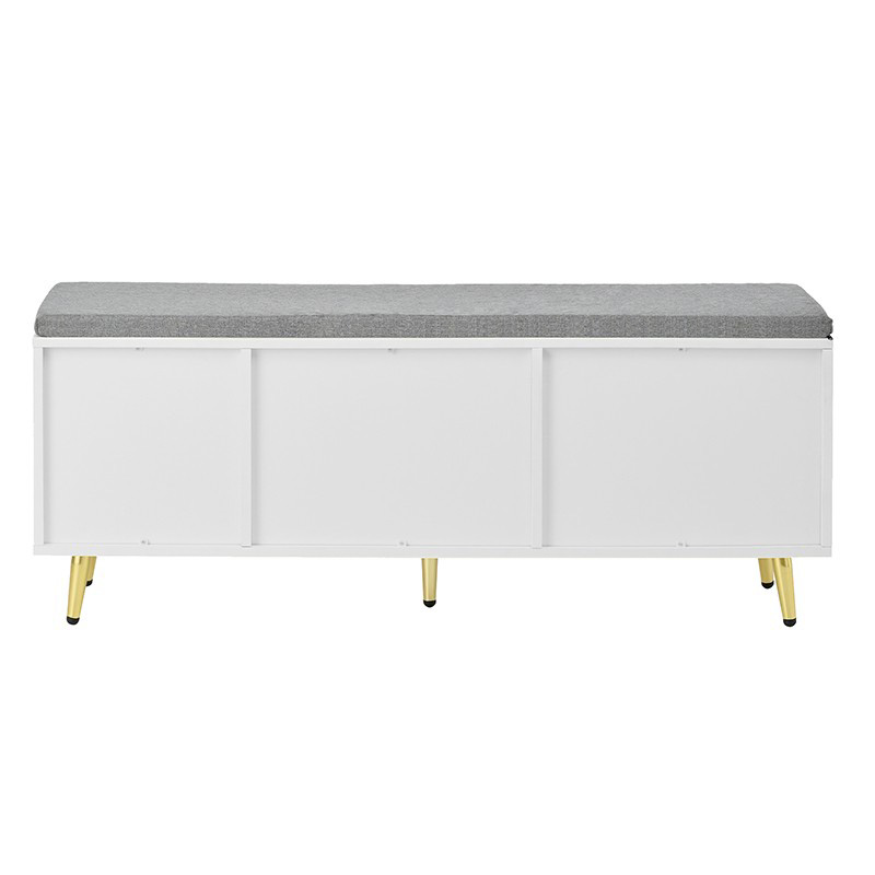 Banc à chaussures blanc 121 cm avec assise rembourrée et rangements fermés