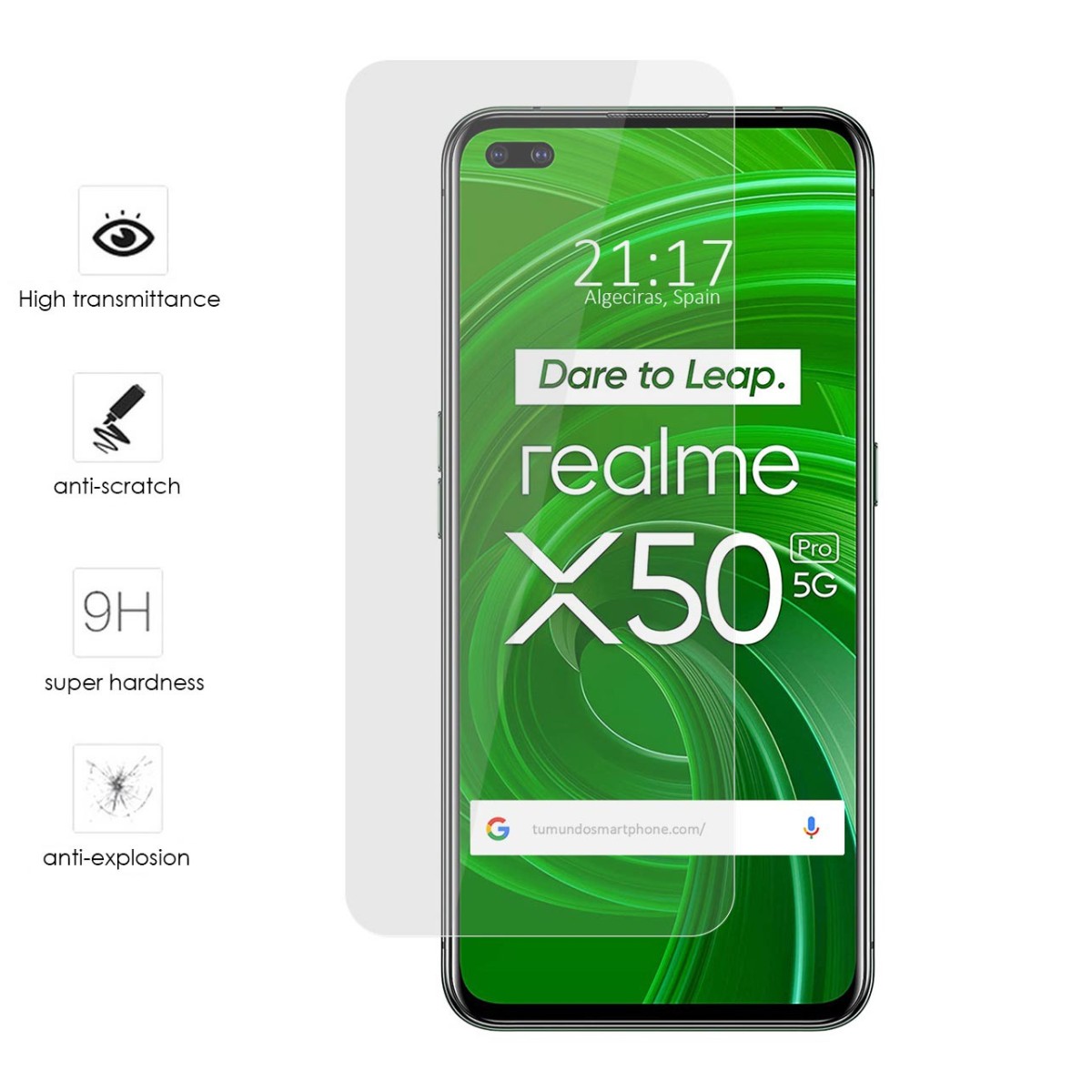 Tumundosmartphone Protector Cristal Templado para Realme X50 Pro 5G Vidrio