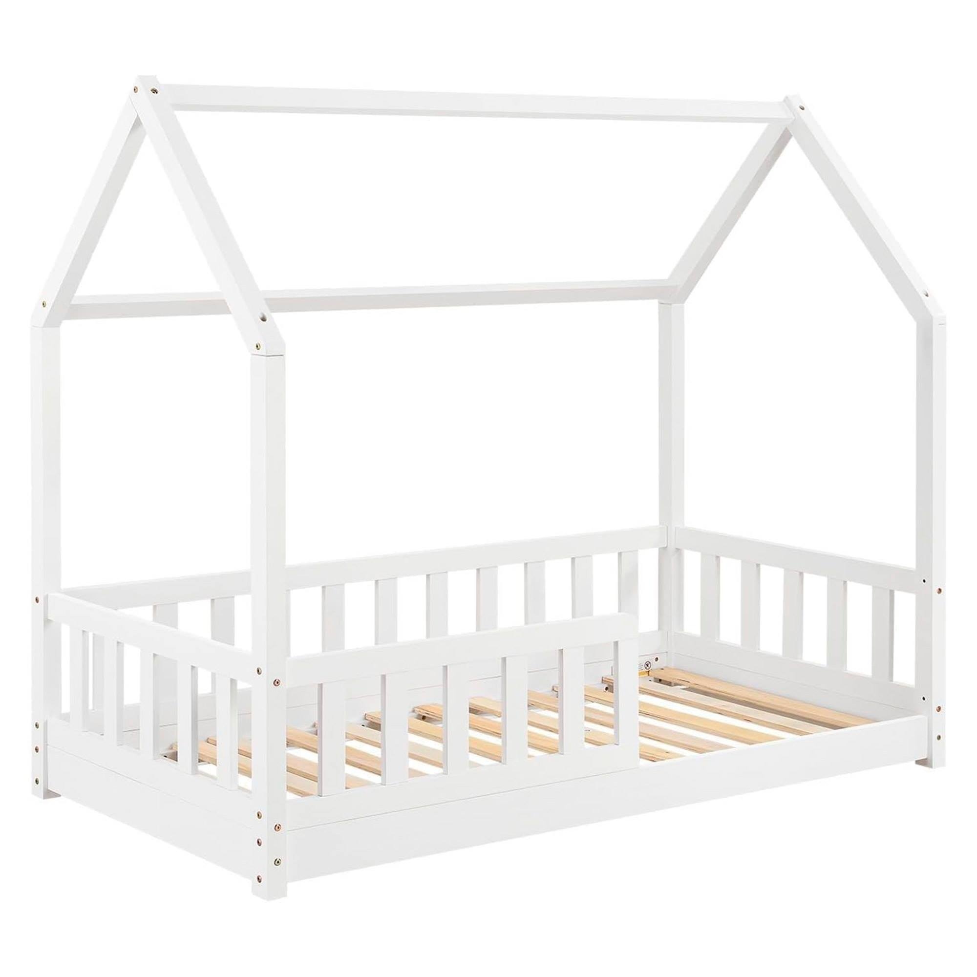 Cama infantil modelo cabaña de pino lacada en color blanco o cabaña 90x190cm