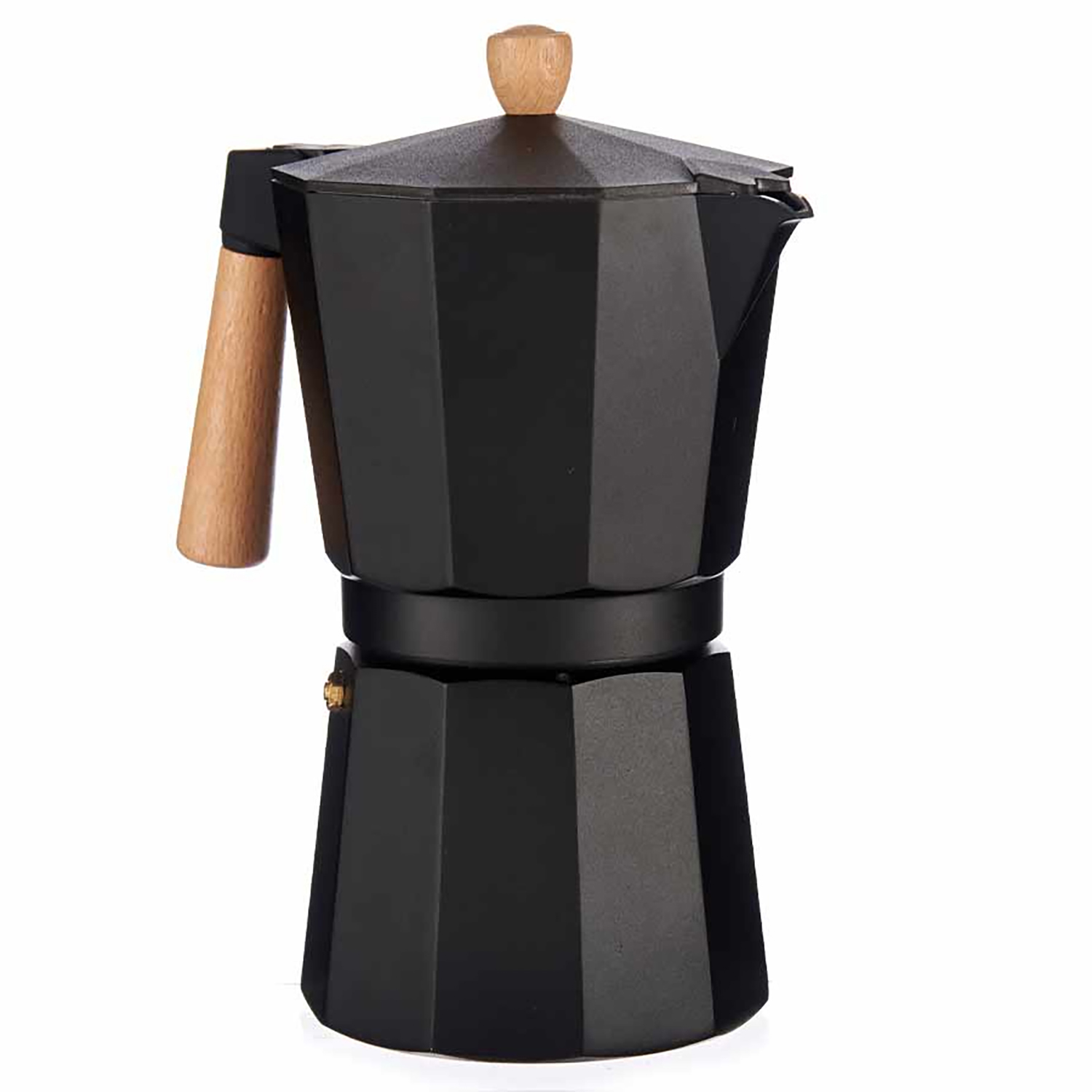 DAM. CAFETERA ALUMINIO 12 TAZAS NEGRA ASA MADERA 20,3x13x24,5 cm.