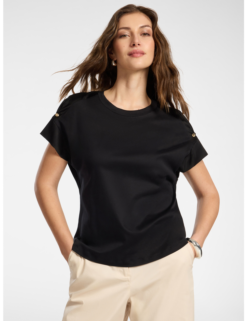 Elena Mirò - Camiseta de algodón con aplicaciones metálicas