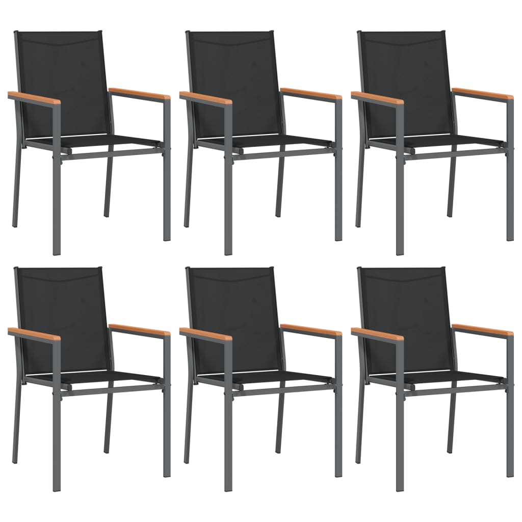 vidaXL Sillas de jardín 6 uds textilene y acero negro 55x61,5x90 cm