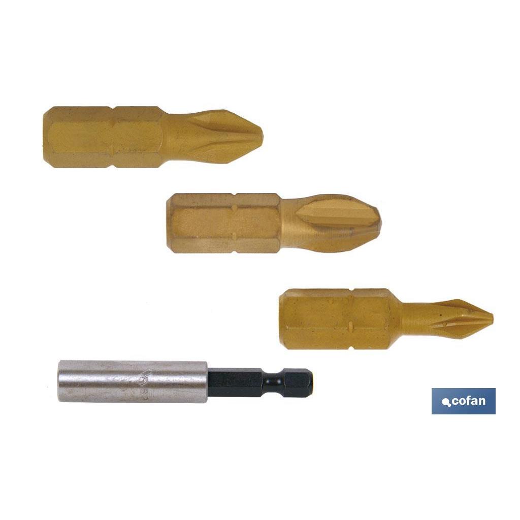 Cofan - Puntas de Titanio Phillips PH-1, PH-2 y PH-3 con Adaptador de Puntas para Taladro