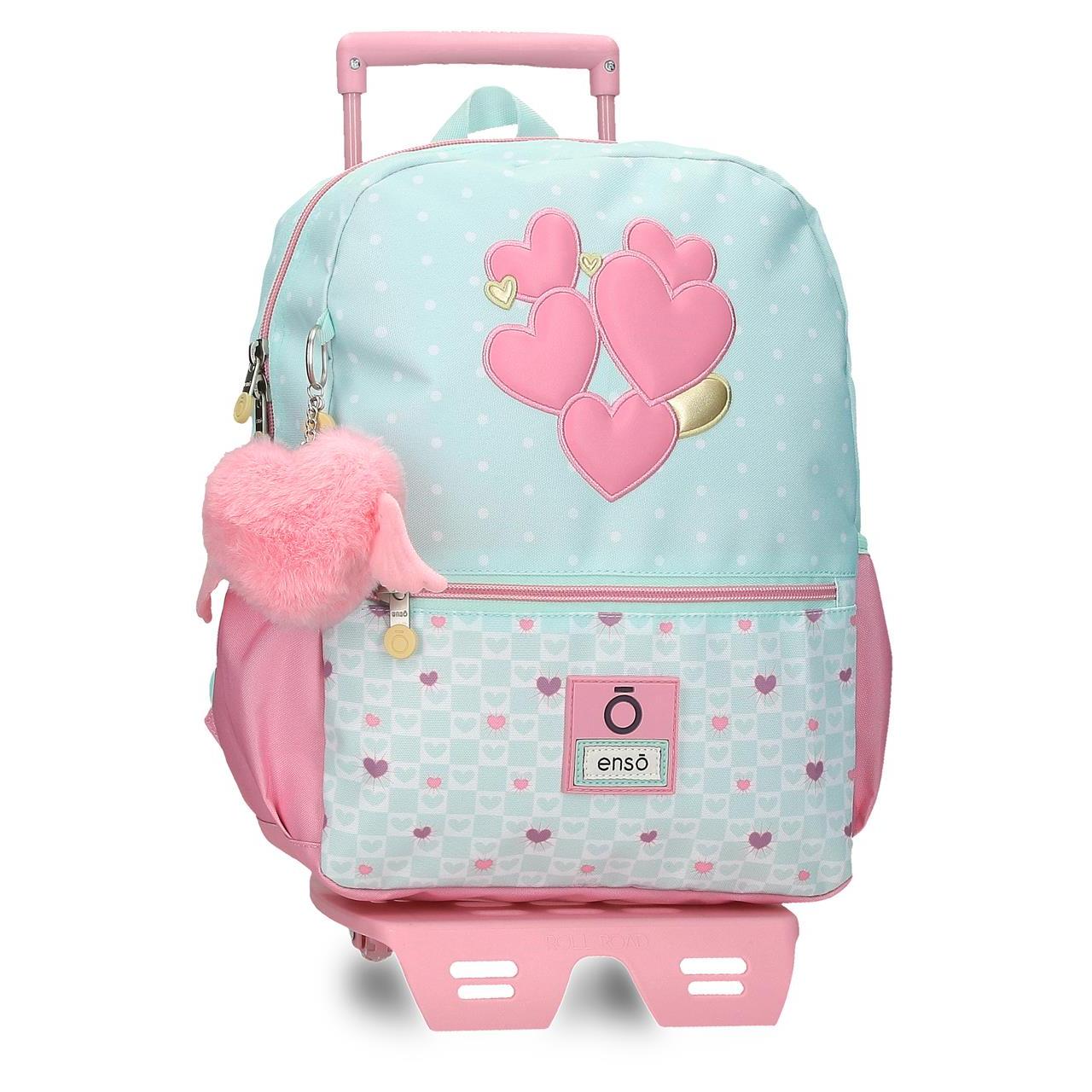 Mochila escolar con carro Enso Hearts turquesa