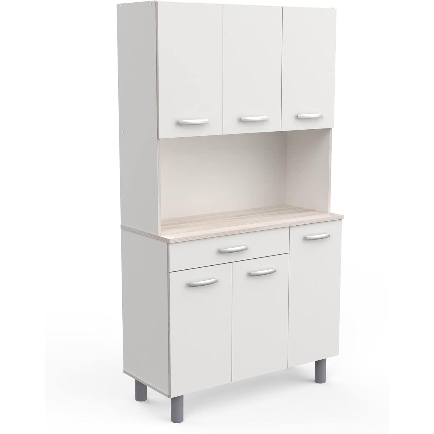 Miroytengo Mueble Auxiliar Cocina, Armario Cocina, Alacena Cocina Buffet 6 Puertas Blanco y Roble Kronberg 101x185 cm