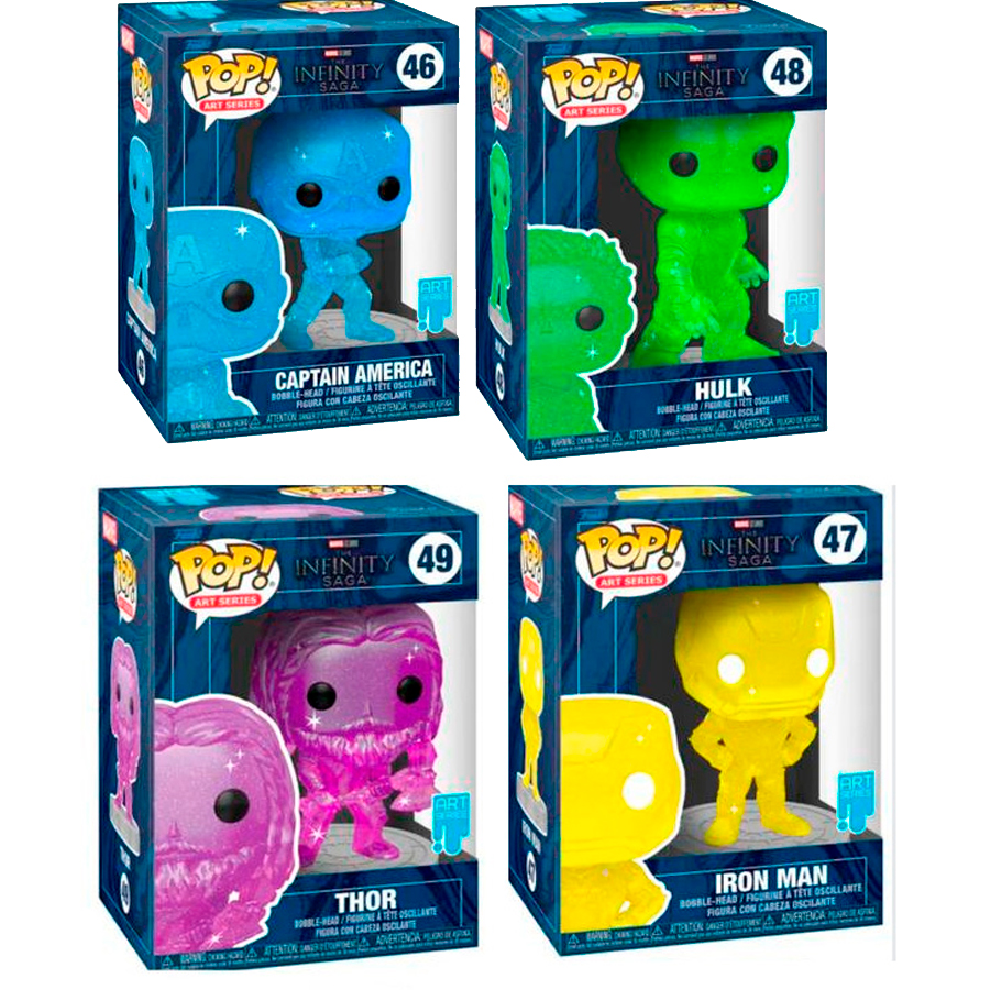 Funko  Pack 4 figuras Infinity Saga Marvel Art Series Vengadores Avengers Iron Man Capitan AMerica Hulk  Thor CON  funda metacrilato