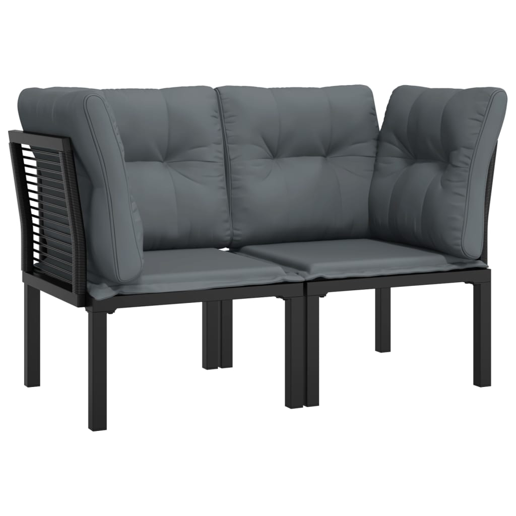 vidaXL Sillones esquina jardín con cojines 2 uds ratán PE negro y gris