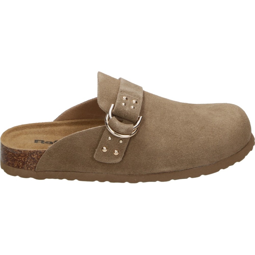 REFRESH | Zuecos Refresh para Mujer – Zueco Plano en Color Taupe – Zueco Destalonado sin Cierre – Slip On – Ajuste de Hebilla – Cómodos y Versátiles – Estilosos – Moda – Modelo 175008