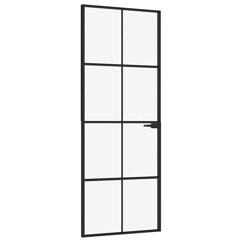 vidaXL Puerta de interior vidrio templado y aluminio negro 76x201,5 cm