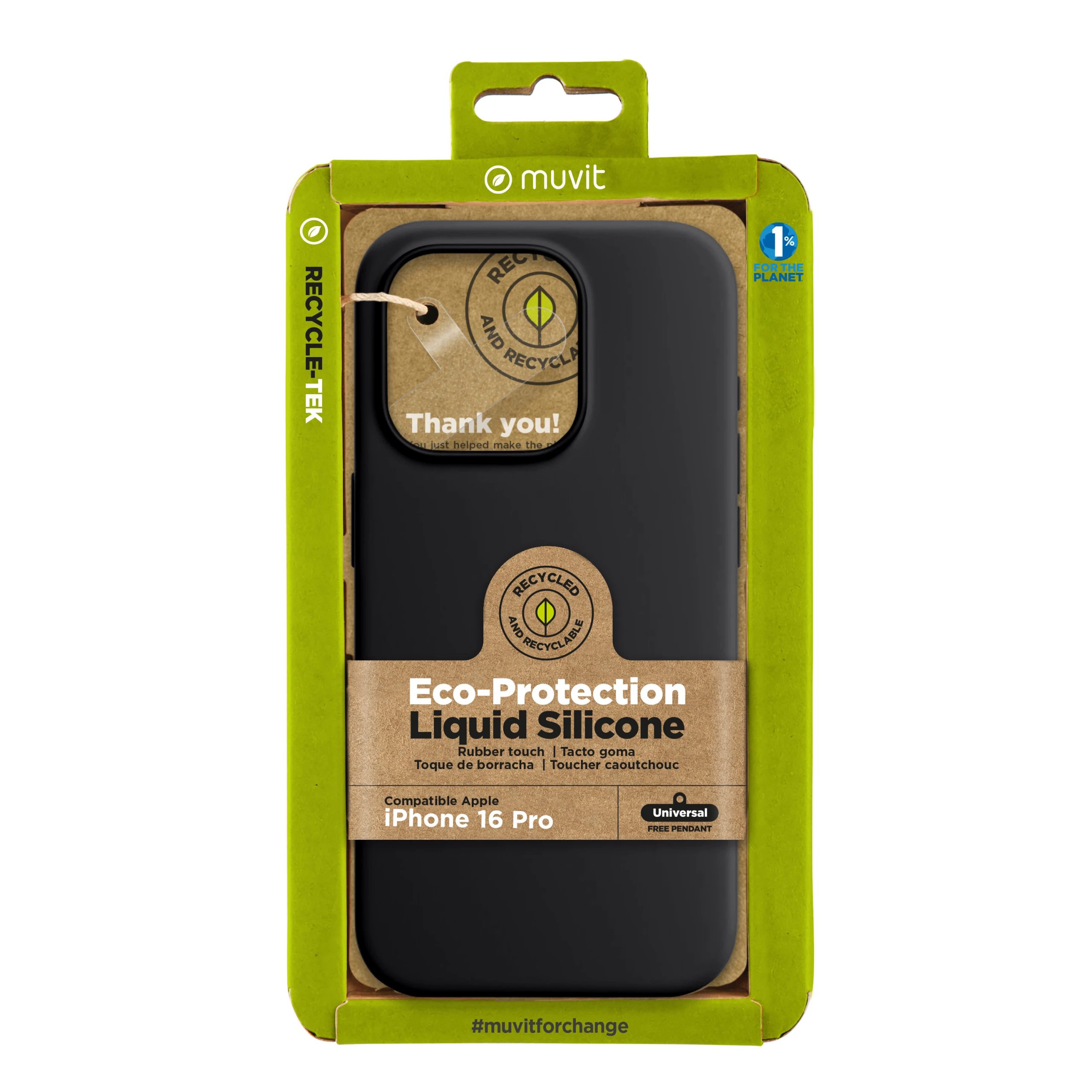 Muvit - Funda para iPhone 16 Pro Max MCBKC0316 de silicona reciclada certificada GRS con acabado antihuellas y forro de microfibra, diseño antideslizante y acceso completo a puertos y cámara