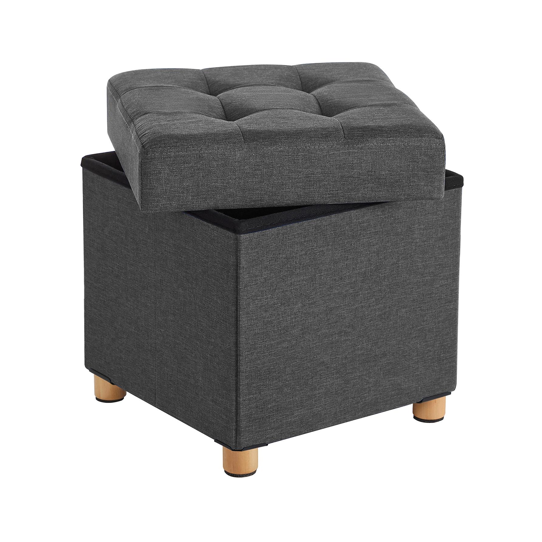 SONGMICS Puff Almancenaje, Banco Almacenaje, Taburete con Reposapiés, Plagable, Banco con Almacenamiento, 38 x 38 x 40, para Sala de Estar, Dormitorio, Azul Oscuro/Gris Claro/Gris Oscuro/Negro/Rosa Caramelo/Verde Retro