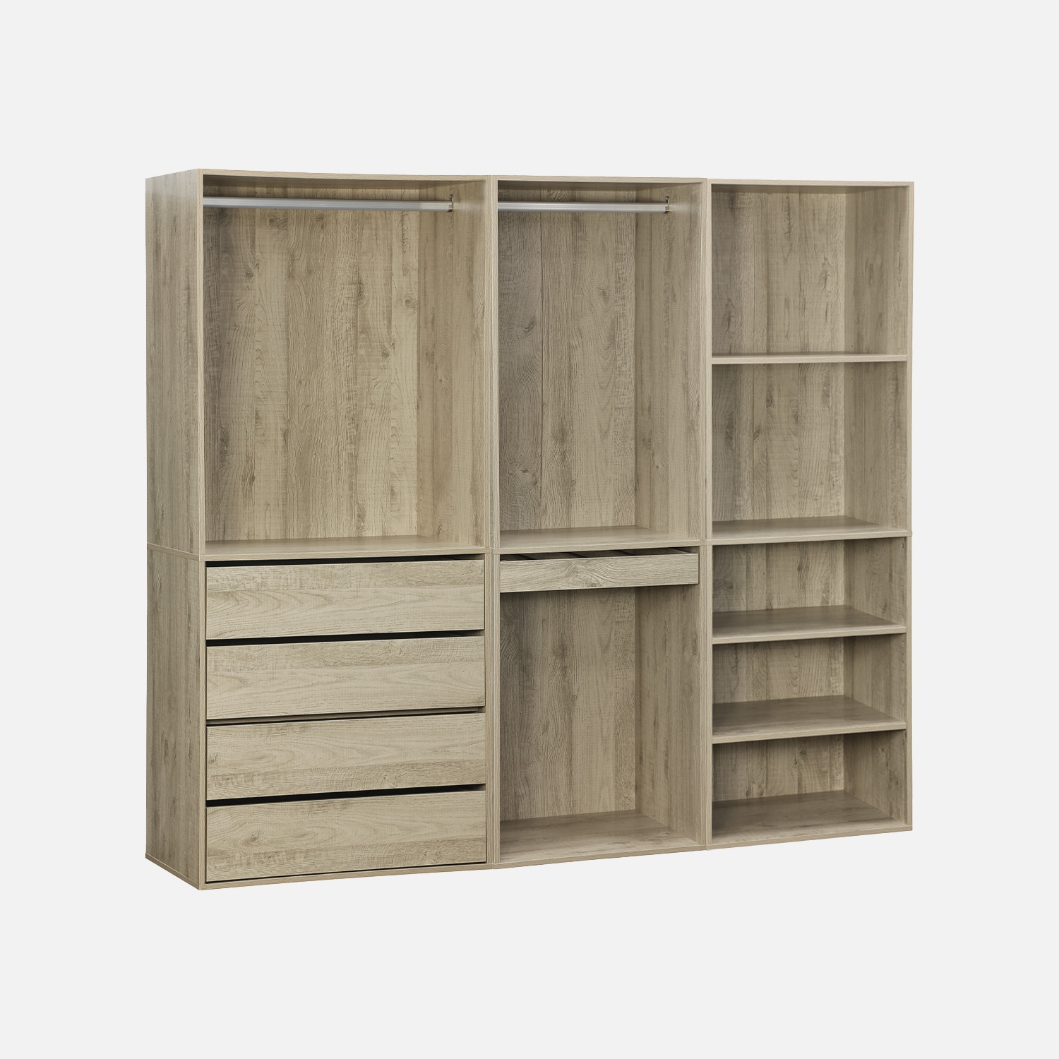 sweeek - Módulo de vestidor con decoración de madera y 3 estantes , Nepal , 200x45x180
