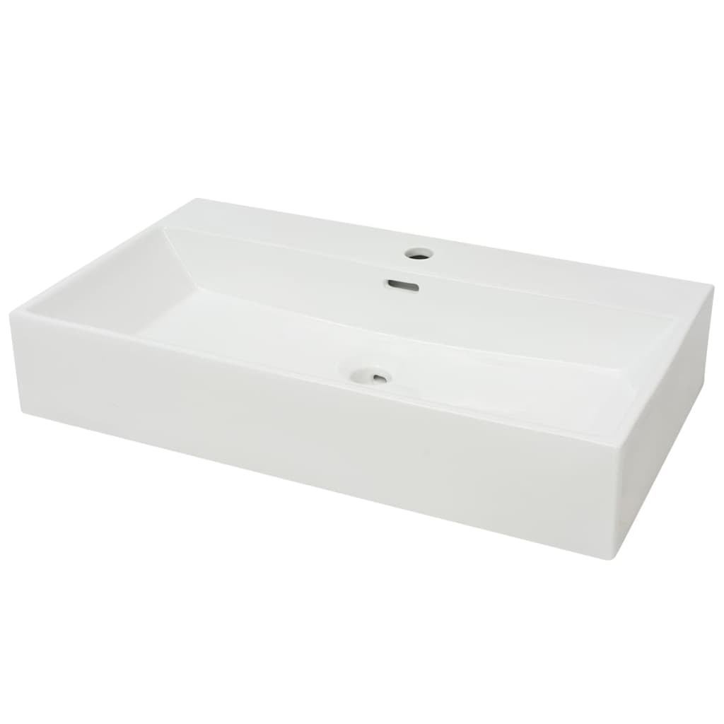 vidaXL Lavabo Rectangular con Orificio de Grifo Cerámica Blanco Aseo Lavamanos Dimensiones 51.5 x 38.5 x 15 cm, 60.5 x 42.5 x 14.5 cm, 76 x 42.5 x 14.5 cm