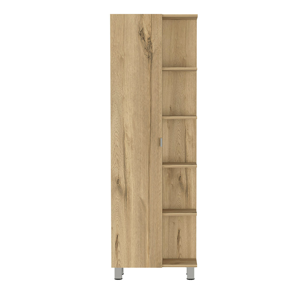 TUHOME Columna de baño urano, con cinco estantes externos y cuatro estantes internos.