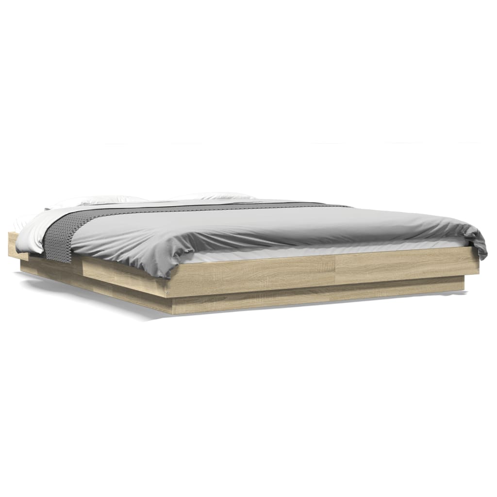 vidaXL Estructura cama con luces LED madera roble Sonoma 150x200 cm