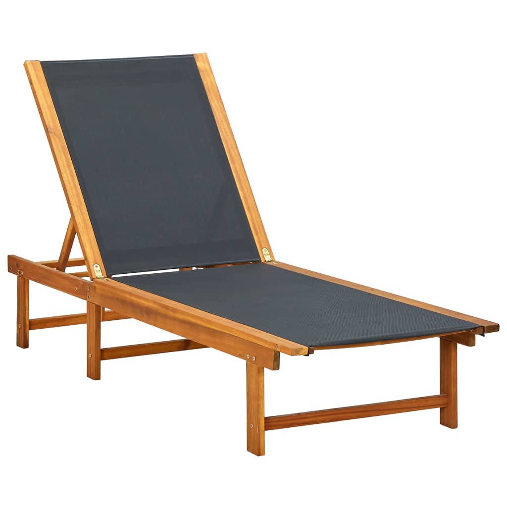 Vidaxl Tumbona con Mesa de Madera Maciza de Acacia y Textileno Negro