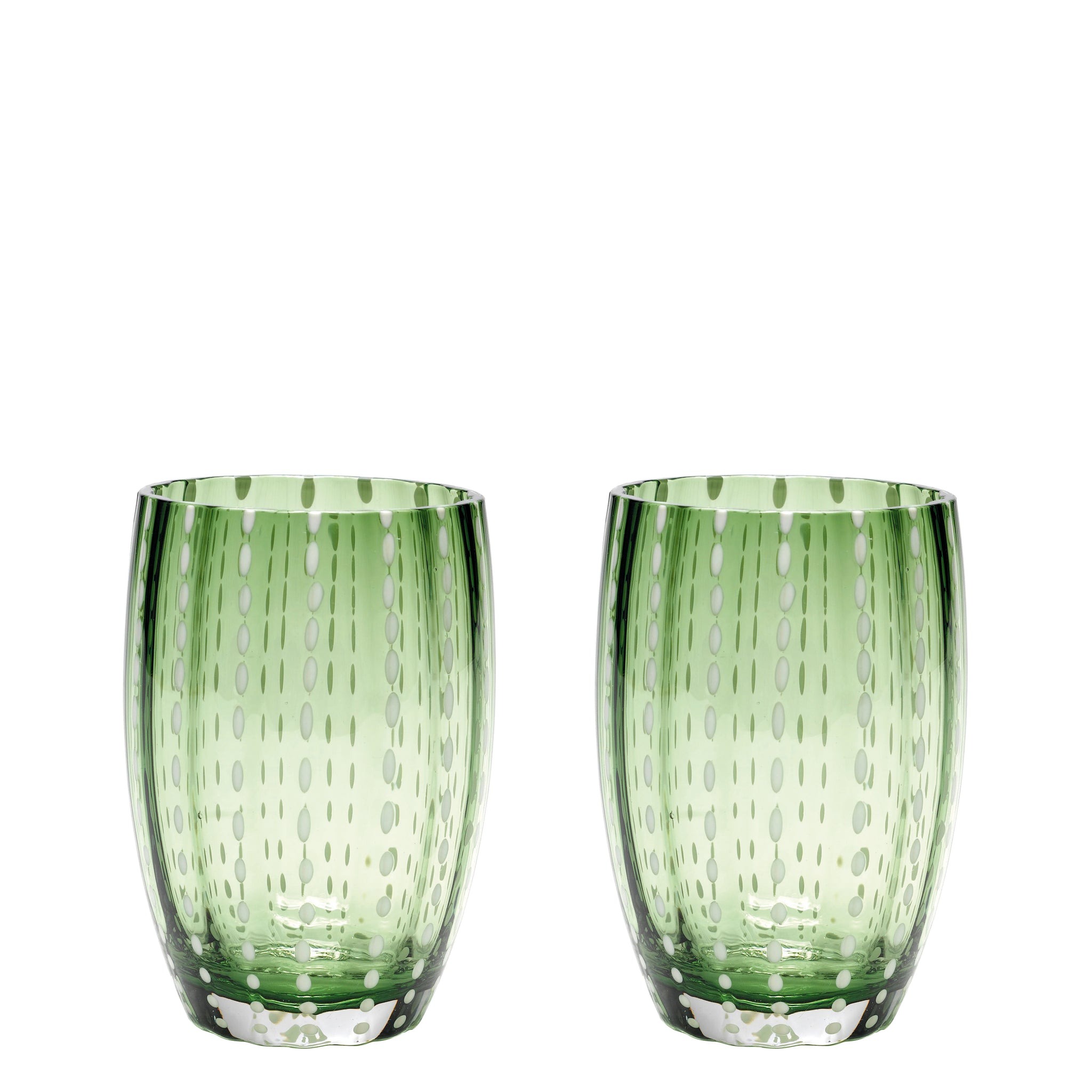 Zafferano Perle English Green Glass - Vidrio de color soplado a mano, 32 cl, hecho a mano - Juego de 2 vasos artesanales para agua o cócteles