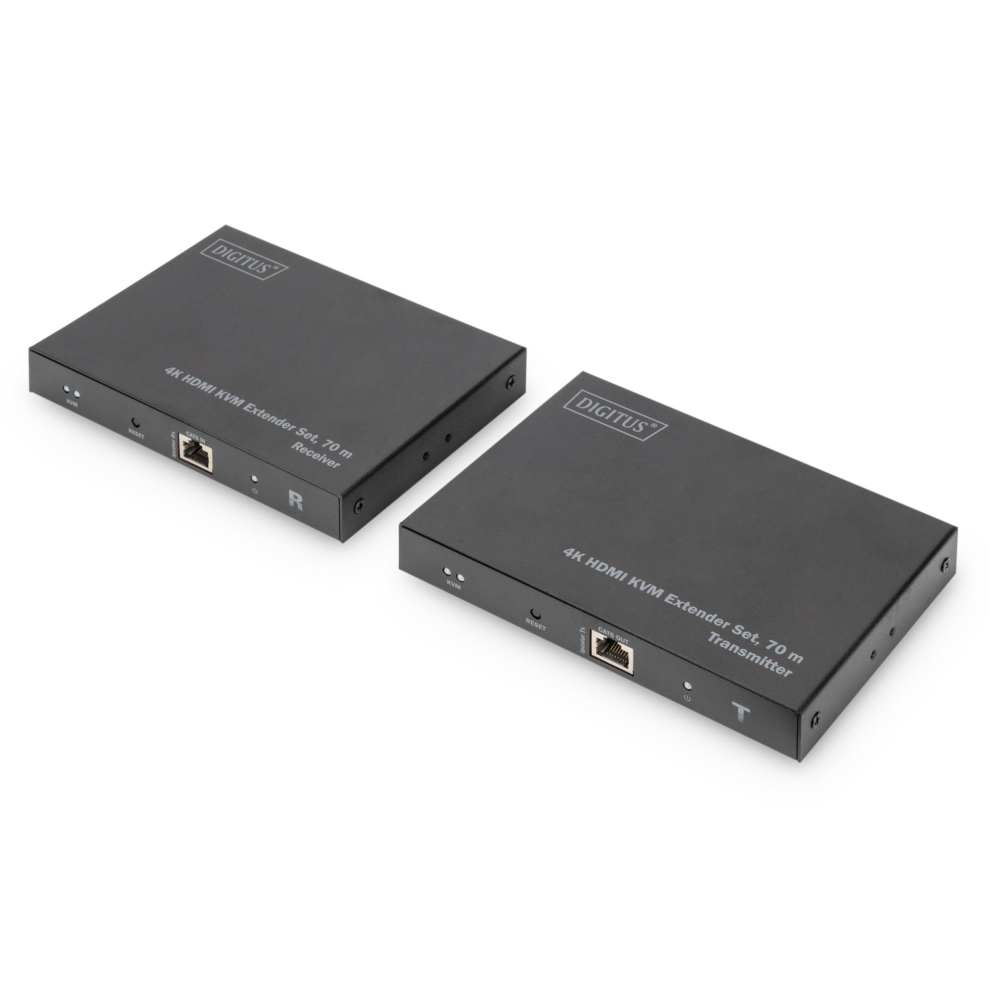 DIGITUS DS-55513 Extensor KVM HDMI - UHD 4K 60 Hz - 70 m mediante cable LAN - Set: Transmisor y Receptor - Loop-Out, Audio - HDMI 2.0 & HDCP 2.2/1.4