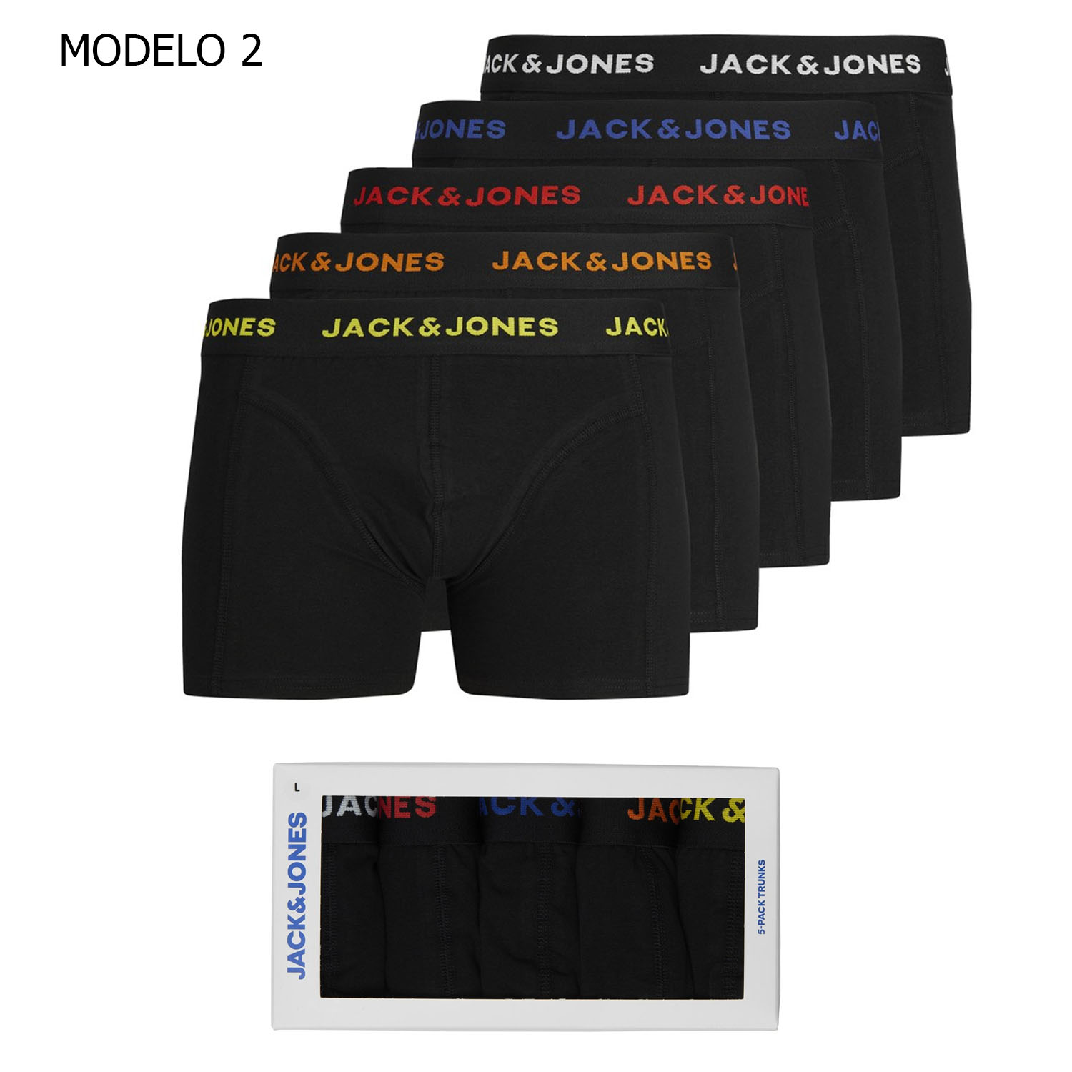 Jack & Jones Hombre Boxer Calzoncillos BOX Pack 5 unids Mod Trunks _ composición 95% algodón y 5% elastano _ Cintura Elástica
