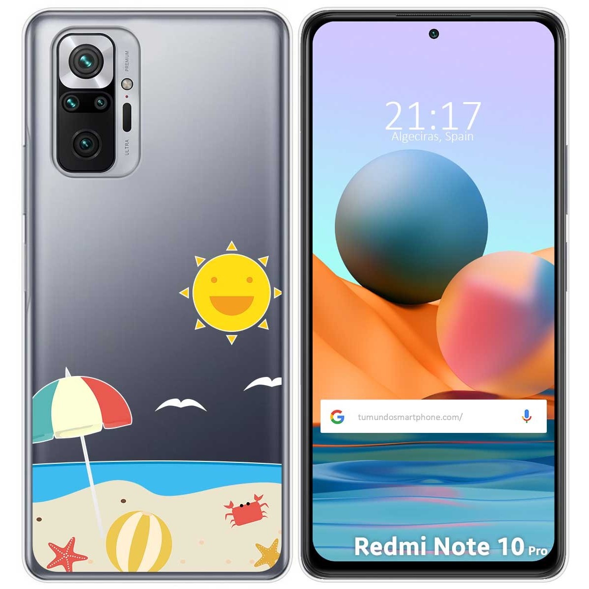 Tumundosmartphone Funda Gel Transparente para Xiaomi Redmi Note 10 Pro diseño Playa Dibujos