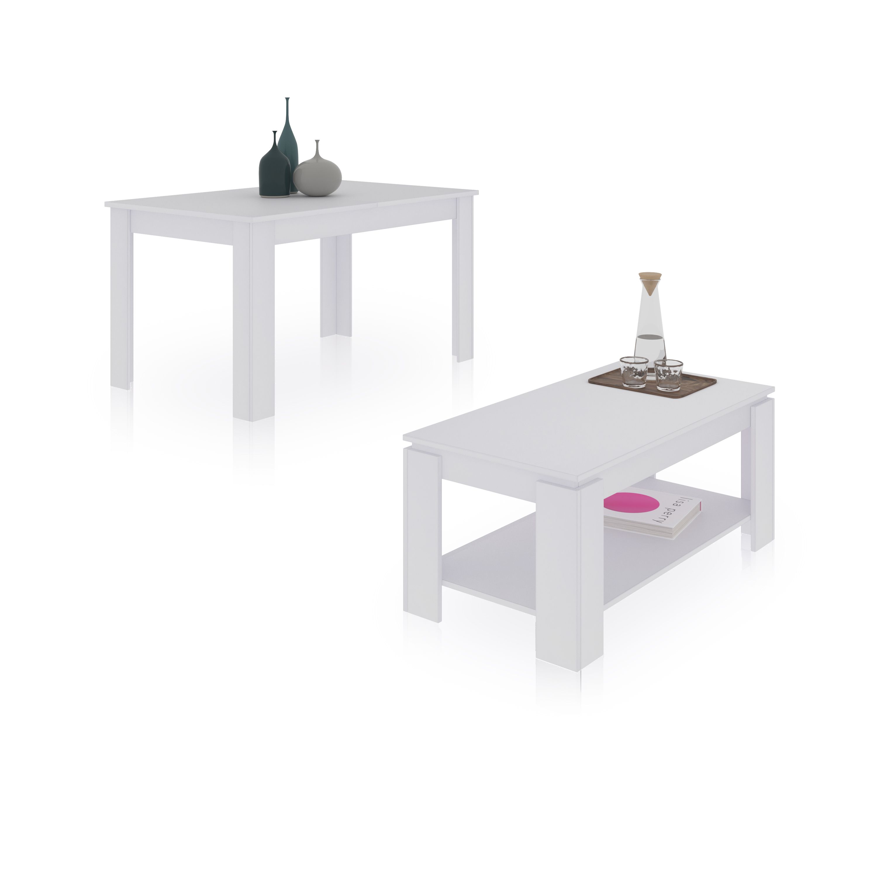 Duehome - Pack mesa de comedor 140 y mesa de centro Lya