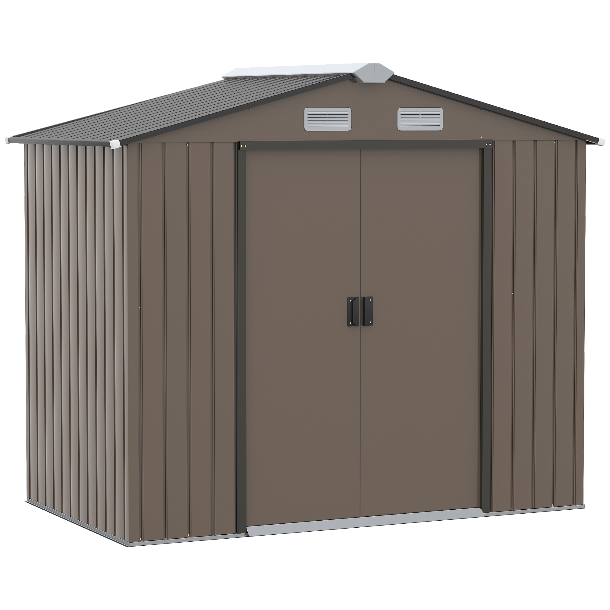Outsunny Caseta de Jardín Exterior, 2,5 m² 213x130x185 cm, Cobertizo de Jardín Exterior Metálico con 2 Puertas Correderas, Base Refuerzo (Suelo NO Incluido) y 4 Ventanas, Madera Natural