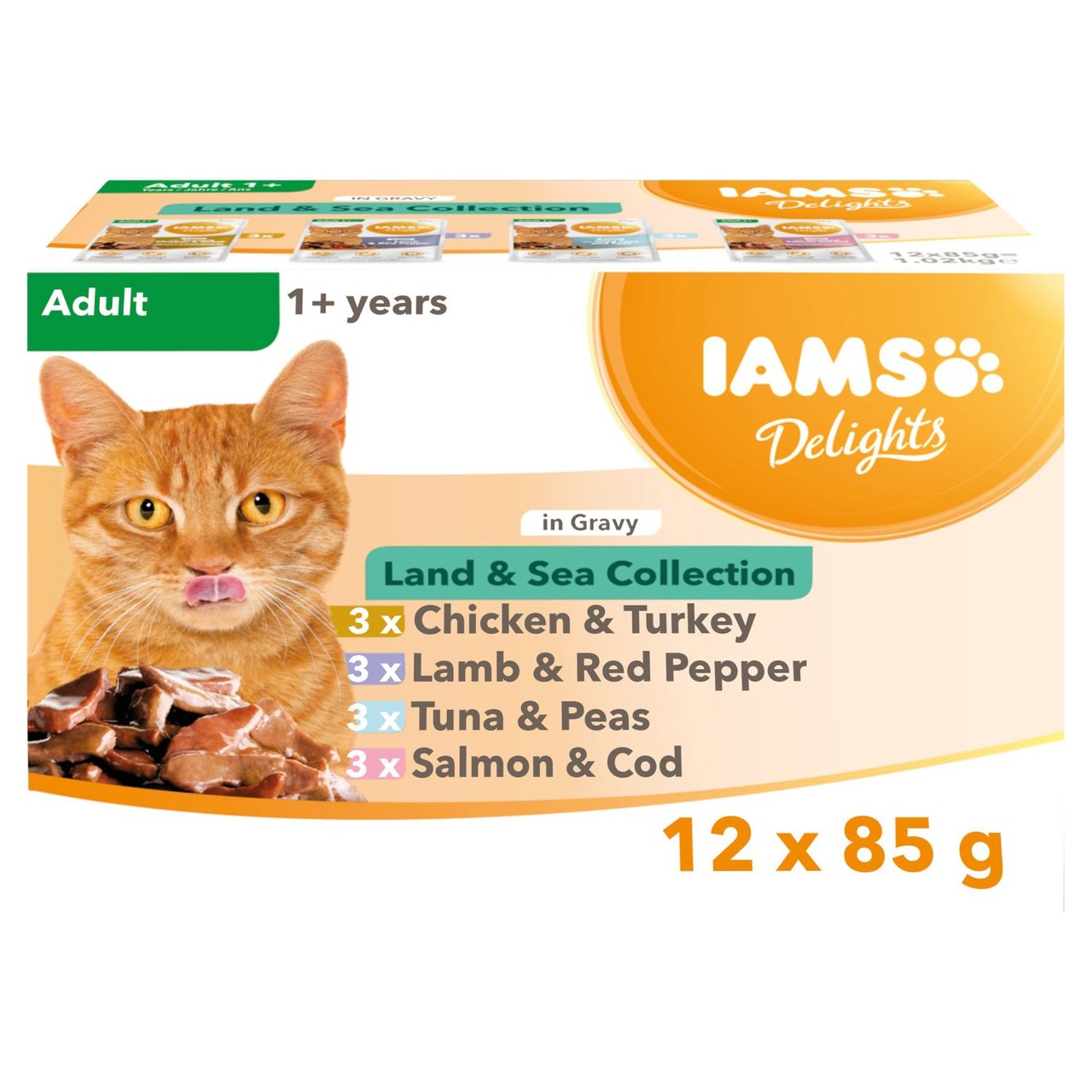 IAMS DELIGHTS ADULT LAND Y SEA COLLECTION IN GRAVY MULTIPACK 12X85GR