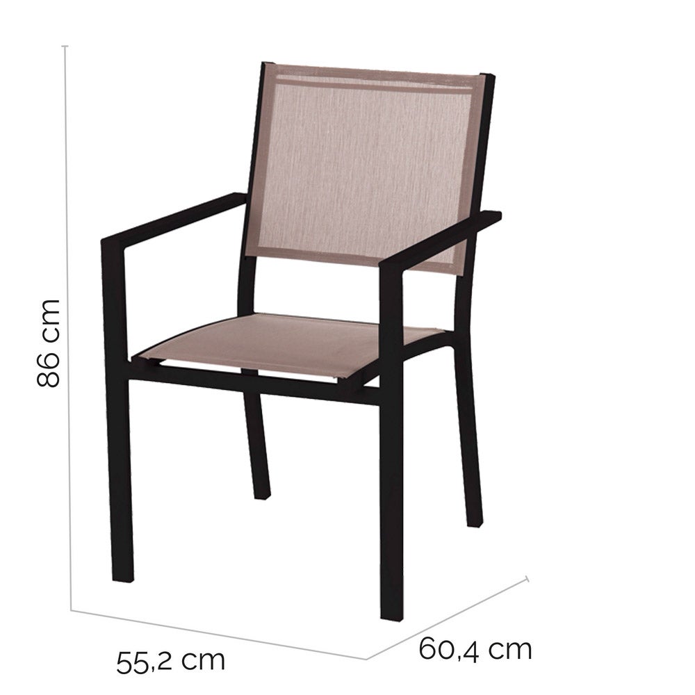 Set de 4 silla de jardín apilables Thais con brazos de aluminio y textileno de 55x60x86 cm Lola Home
