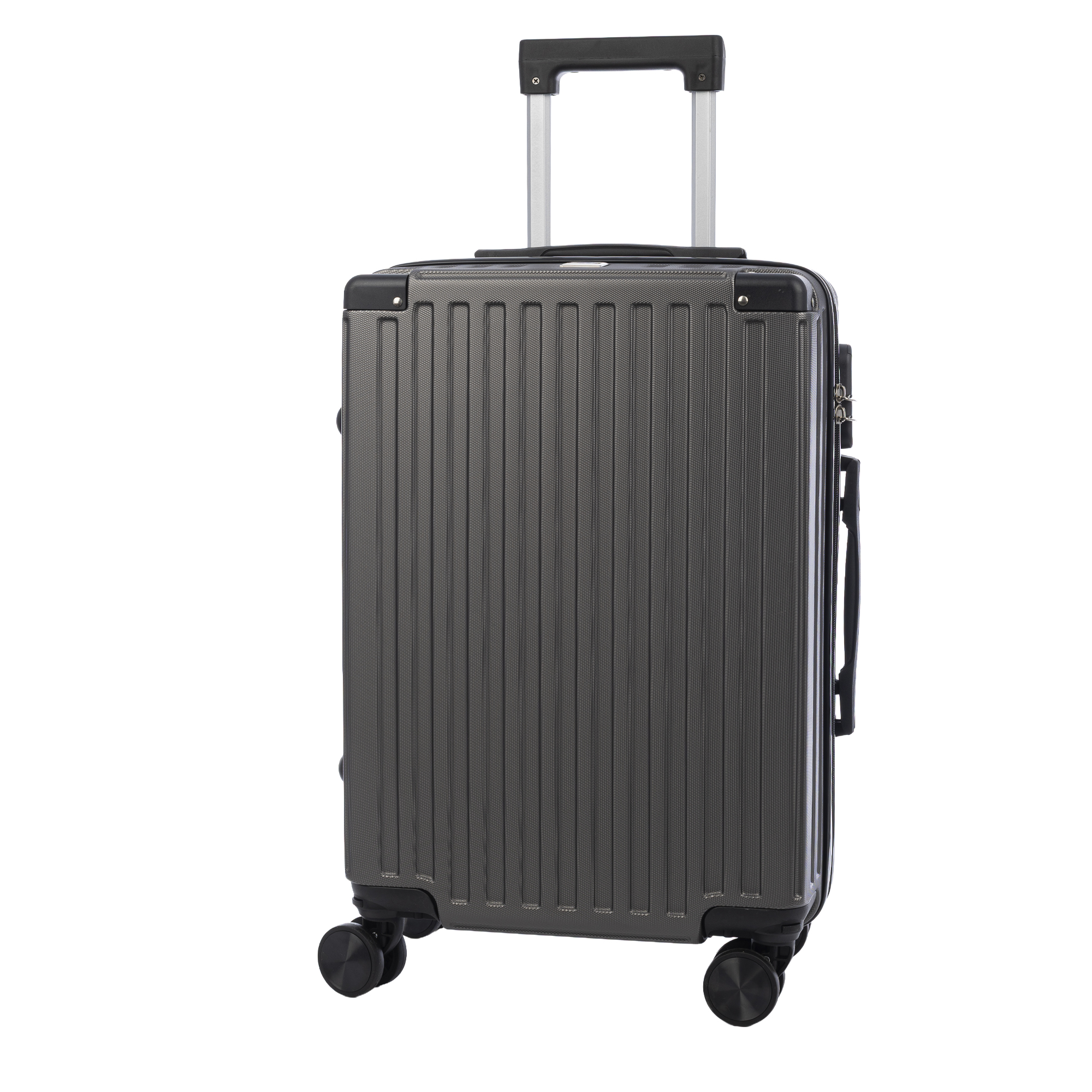 Maleta de cabina Trolley en material ligero de ABS de alta resistencia con esquinas reforzadas. Cerradura numérica y 4 ruedas dobles extraíbles y giratorias 360°.