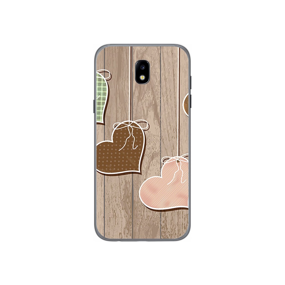Tumundosmartphone Funda Gel Tpu para Samsung Galaxy J5 (2017) Diseño Corazones Madera Dibujos