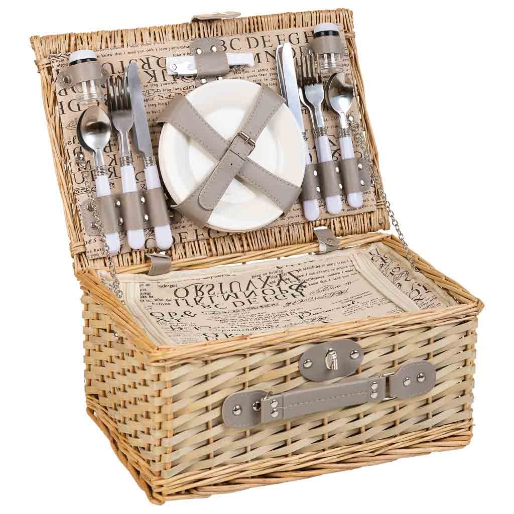 Wonderlust Deco - Cesta de picnic beige y gris 40x28x19 Marrón 40x28x19h cm