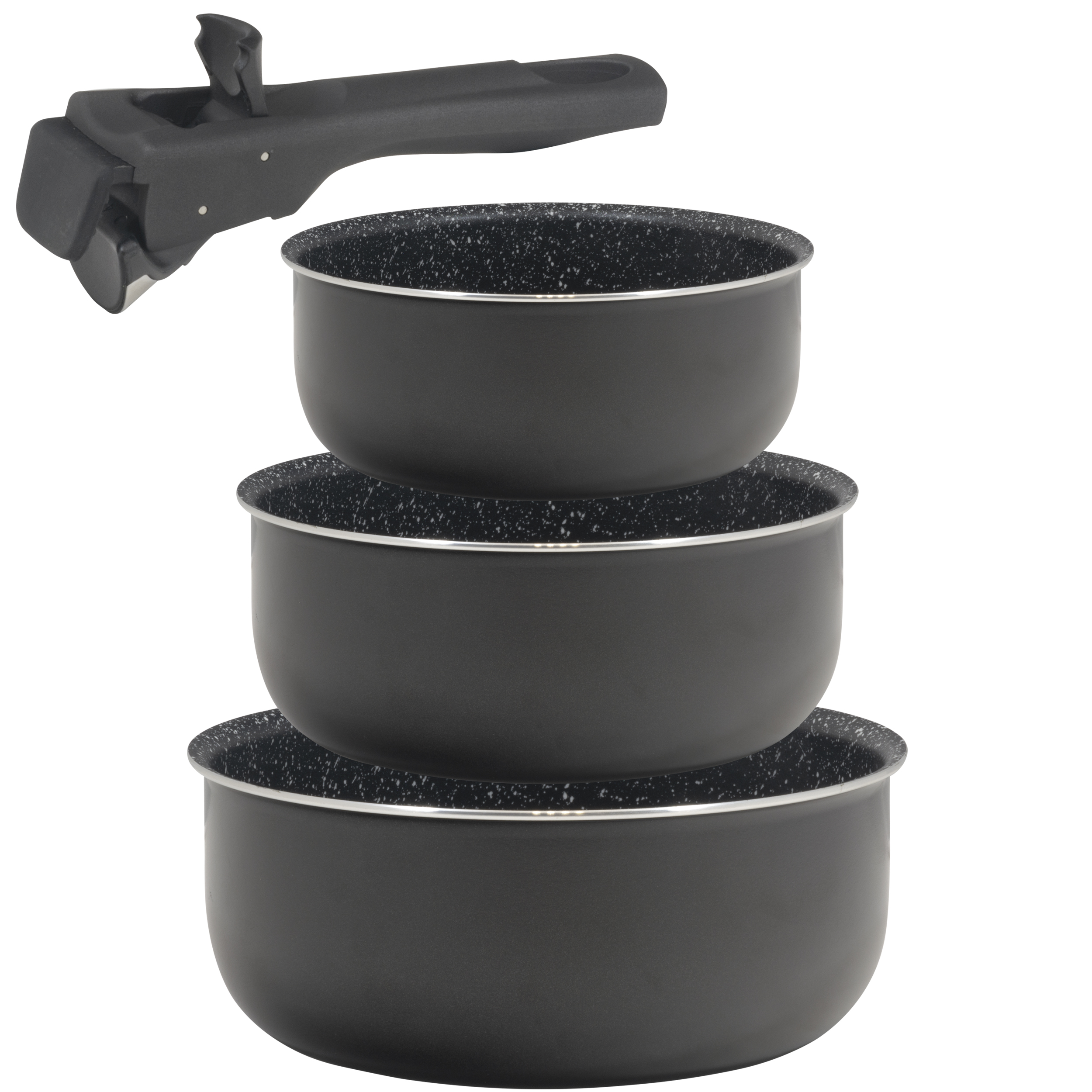 Bergner Set 3 Cazos Aluminio Prensado Inducción Click & Cook Black