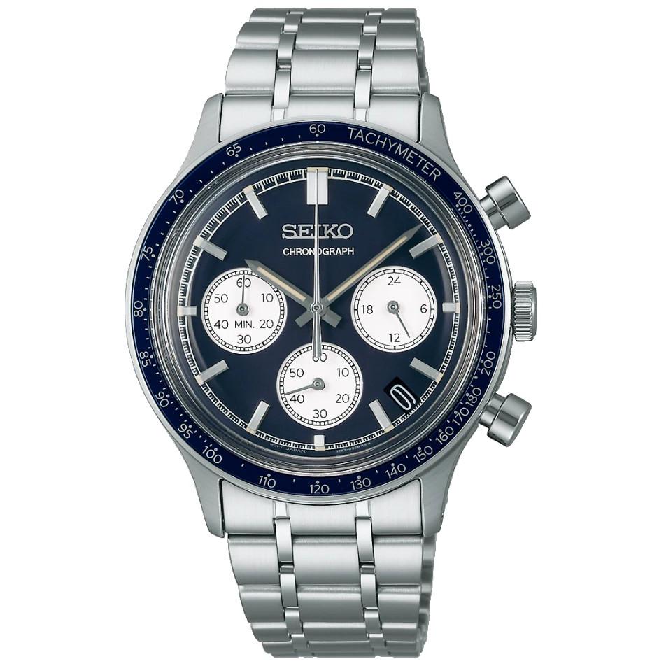 reloj cronográfo hombre cuarzo Seiko Blue Panda SSB477P1 Taquímetro 38.7mm 50m WR correa de acero