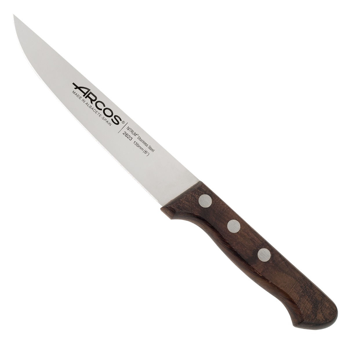 Arcos Cuchillo de Cocina Profesional - Hoja de Acero Inoxidable NITRUM 135 mm - Mango de Madera Palisandro - Corte Preciso y Duradero - Serie Atlantico