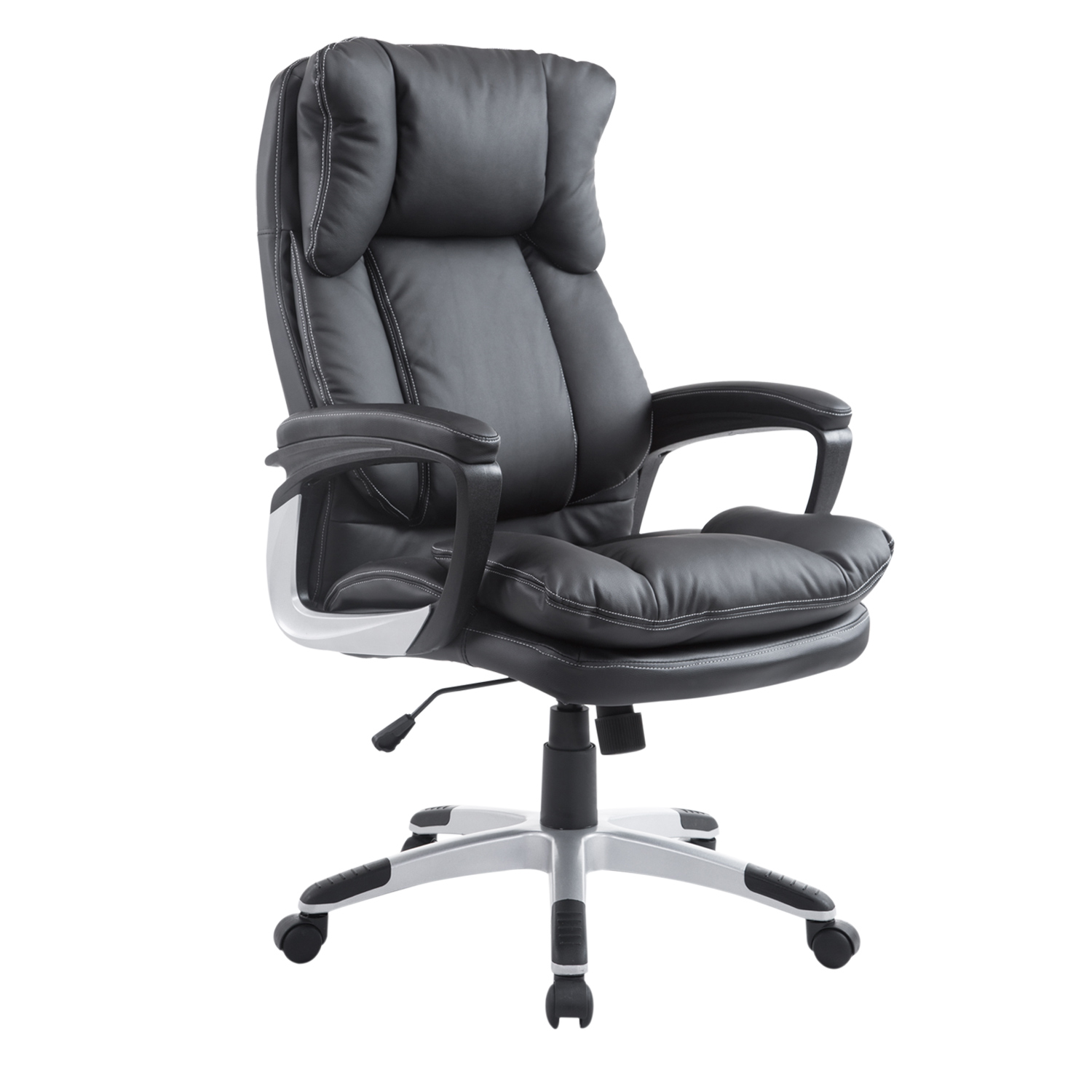 HOMCOM Silla de Oficina Silla de Escritorio Tapizado en PU con Reposabrazos Altura Ajustable para Estudio Salón Dormitorio 66x71x110-120,5 cm Negro