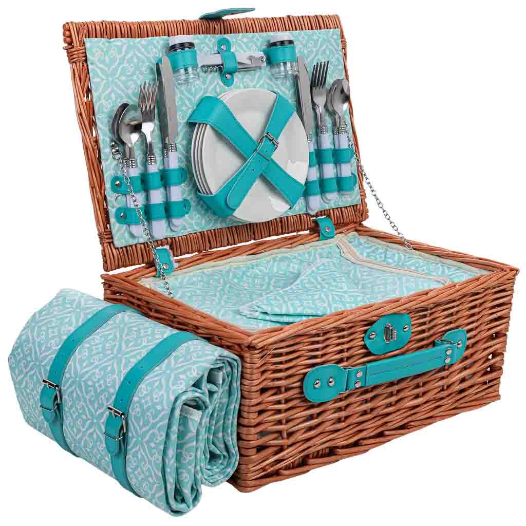 Wonderlust Deco - Cesta de picnic 4 servicios marrón 44x30x20h cm Marrón 44x30x20h cm