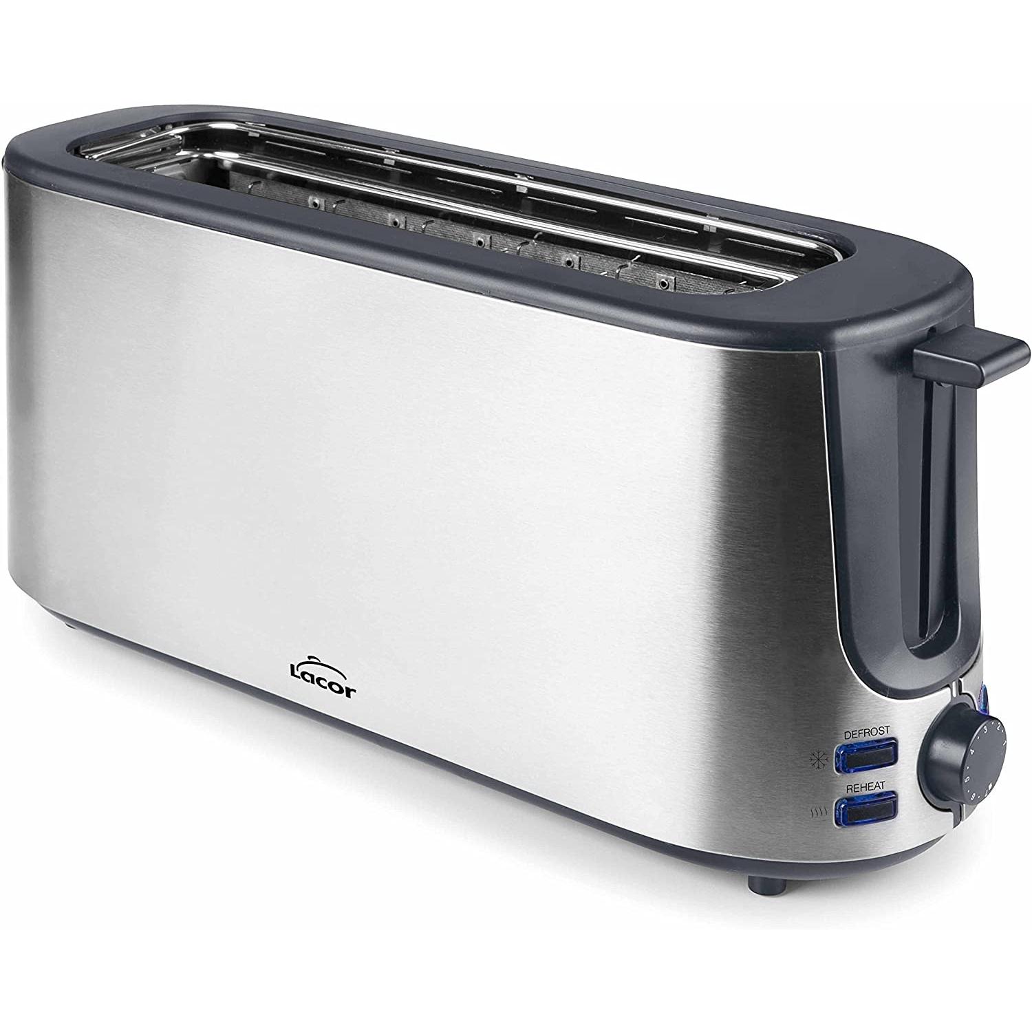 LACOR 69360 Tostadora con Ranura Larga, 1000 W, Acero Inoxidable, plata [Clase de eficiencia energética A++]