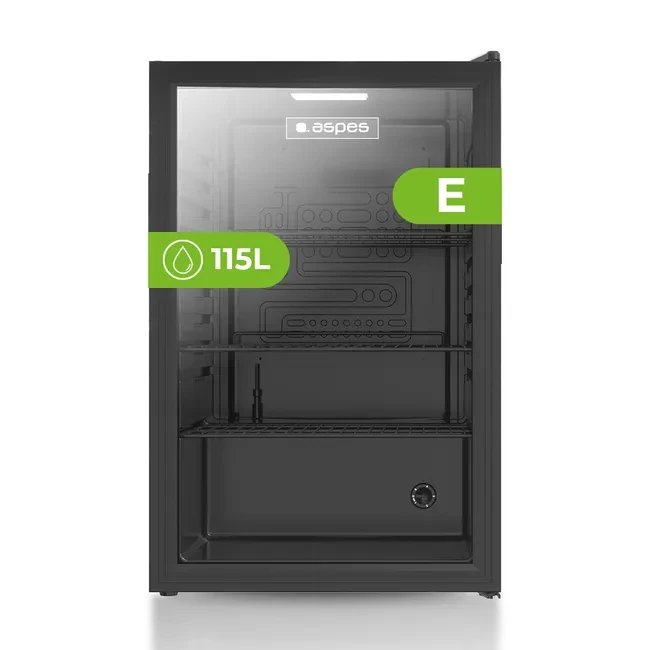 Frigorífico 1 Puerta Aspes Arh855500En 85, 8 L Clase E Alto 84cm x 47cm Negro | Tecnología de Frío Cíclico, Sin congelador, cristal apertura 90º