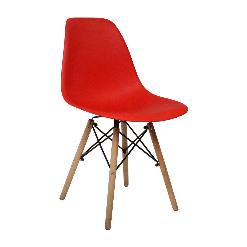 Conjunto de 4 sillas de estilo nórdico con patas de haya, estructura de acero y asiento de polipropileno en color rojo