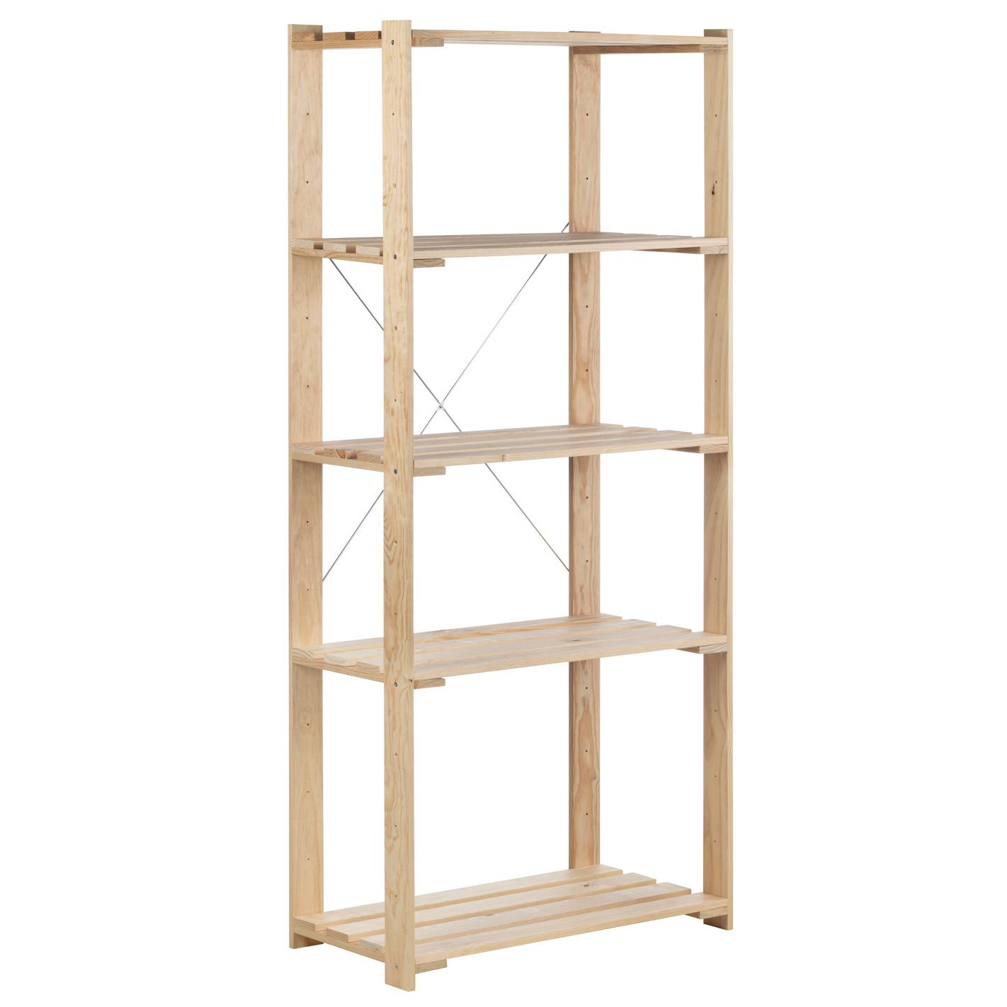 Estantería alistonada Evolution 5 baldas, 76,5x38,5x174,5cm, Pino Macizo