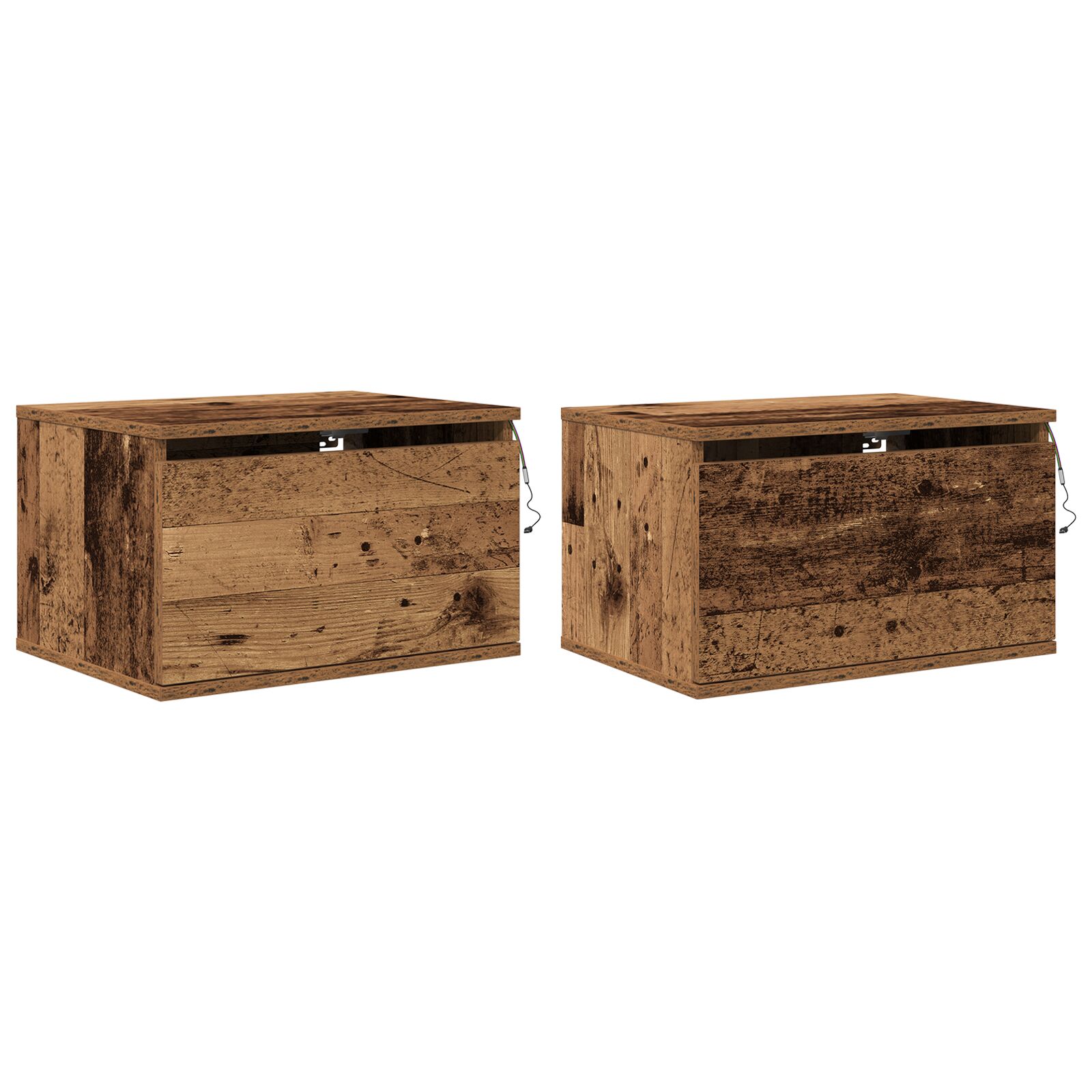 gabinetes de noche vidaXL con luces LED 2 pcs montados en la pared de madera vieja