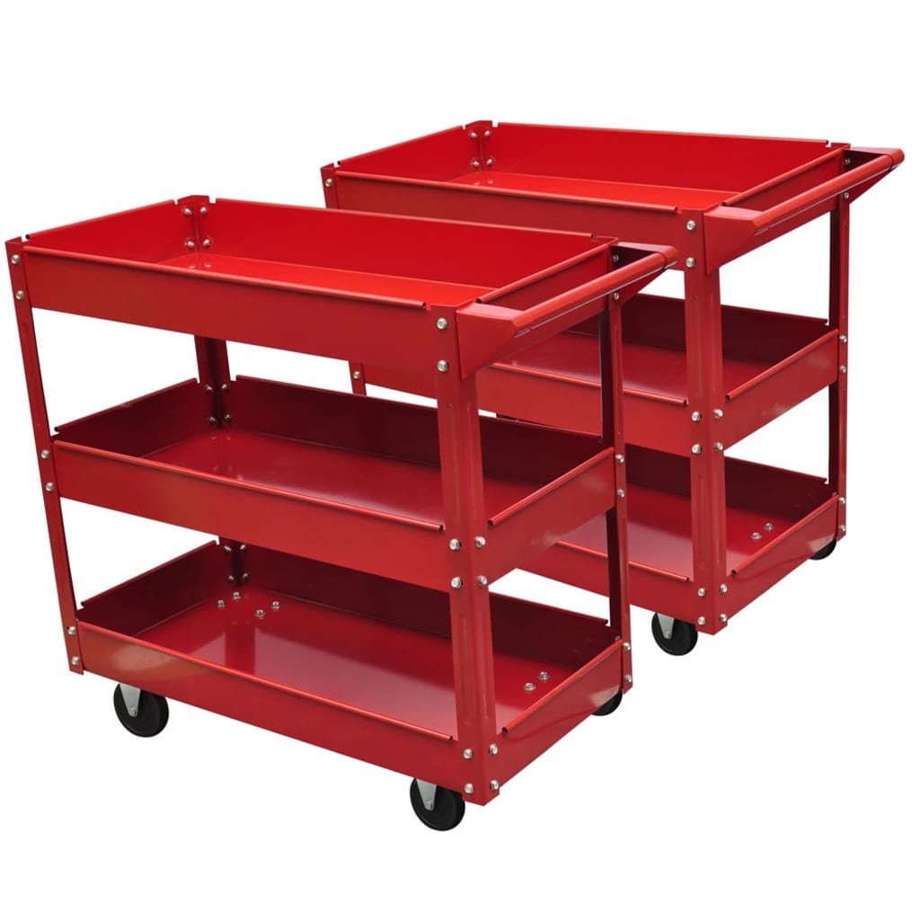 vidaXL Carrito para Herramientas Rojo Carro Utensilios Taller (2 unidades) Modelo 2 capas, 3 capas