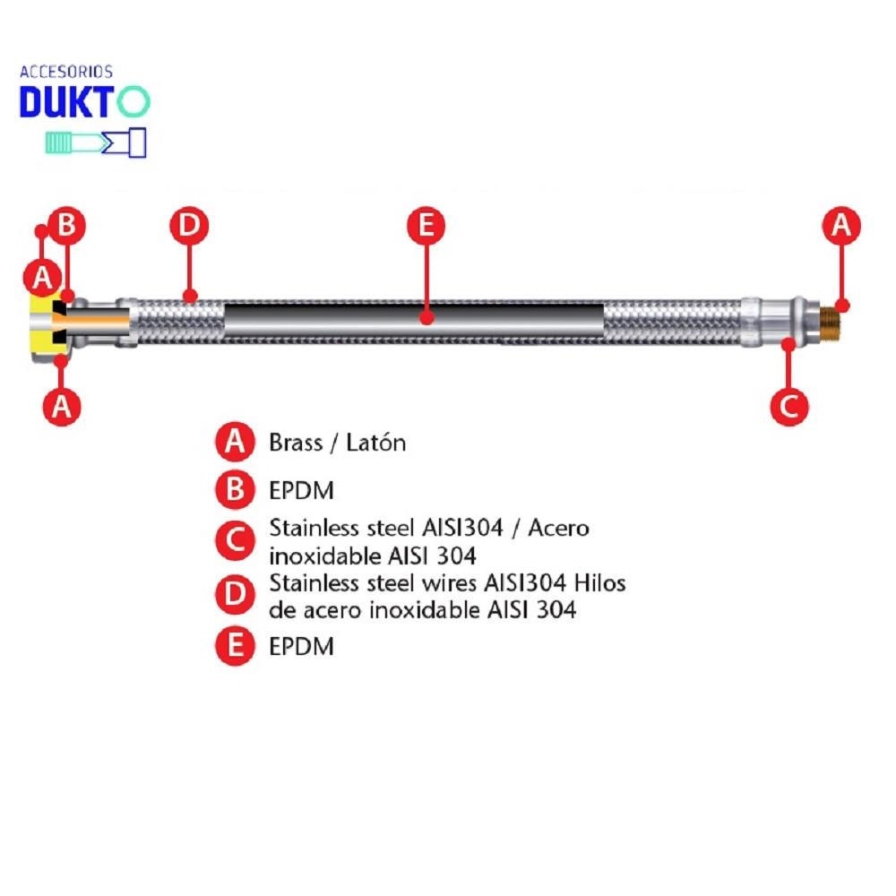 ACCESORIOS DUKTO Enlace 13mm | Hembra 3/8 | Hembra 1/2 | 35 Cm de Largo | Agua Potable Fría y Caliente | Acero Inoxidable | Tubo EPDM Alimentario | Certificado AENOR