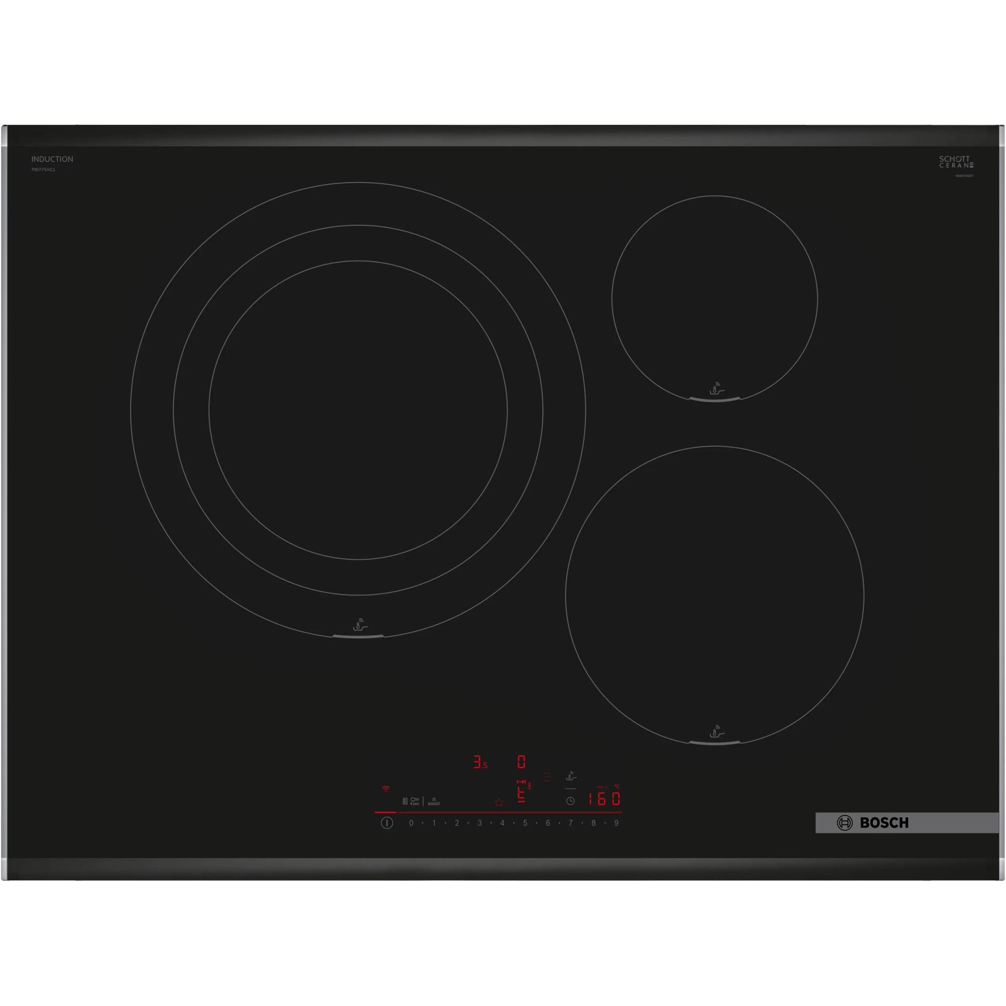 BOSCH - Placa de inducción Flex 70 cm PID775HC1E con 3 zonas flexibles, tecnología PerfectFry y Sprint, superficie de vitrocerámica negro, Serie 6 para cocina moderna
