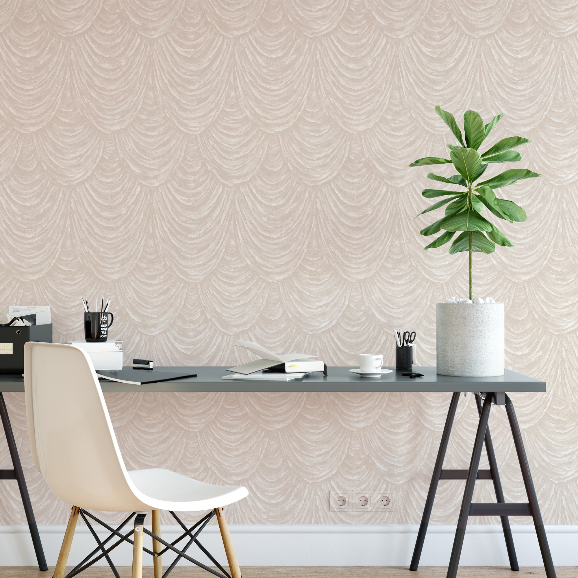 Papel pintado vinílico efecto tela alzada con alto relieve - Kremling Curtains 681140 de GAULAN - Rollo de 10 m x 1,06 m