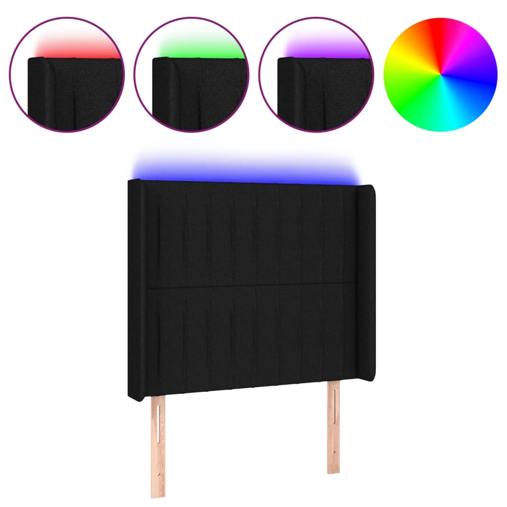 vidaXL Cabecero con LED de tela negro 83x16x118/128 cm